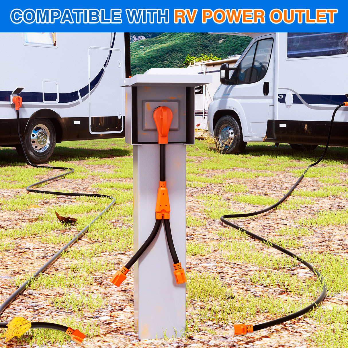 Nilight 50 Amp to 15 Amp RV Y Splitter Adapter Cord 50A Male Plug to Two 15A Female 125V Household Outlet NEMA 14-50P 5-15R Pure Copper STW 10 AWG Cable for RV Camper Generato