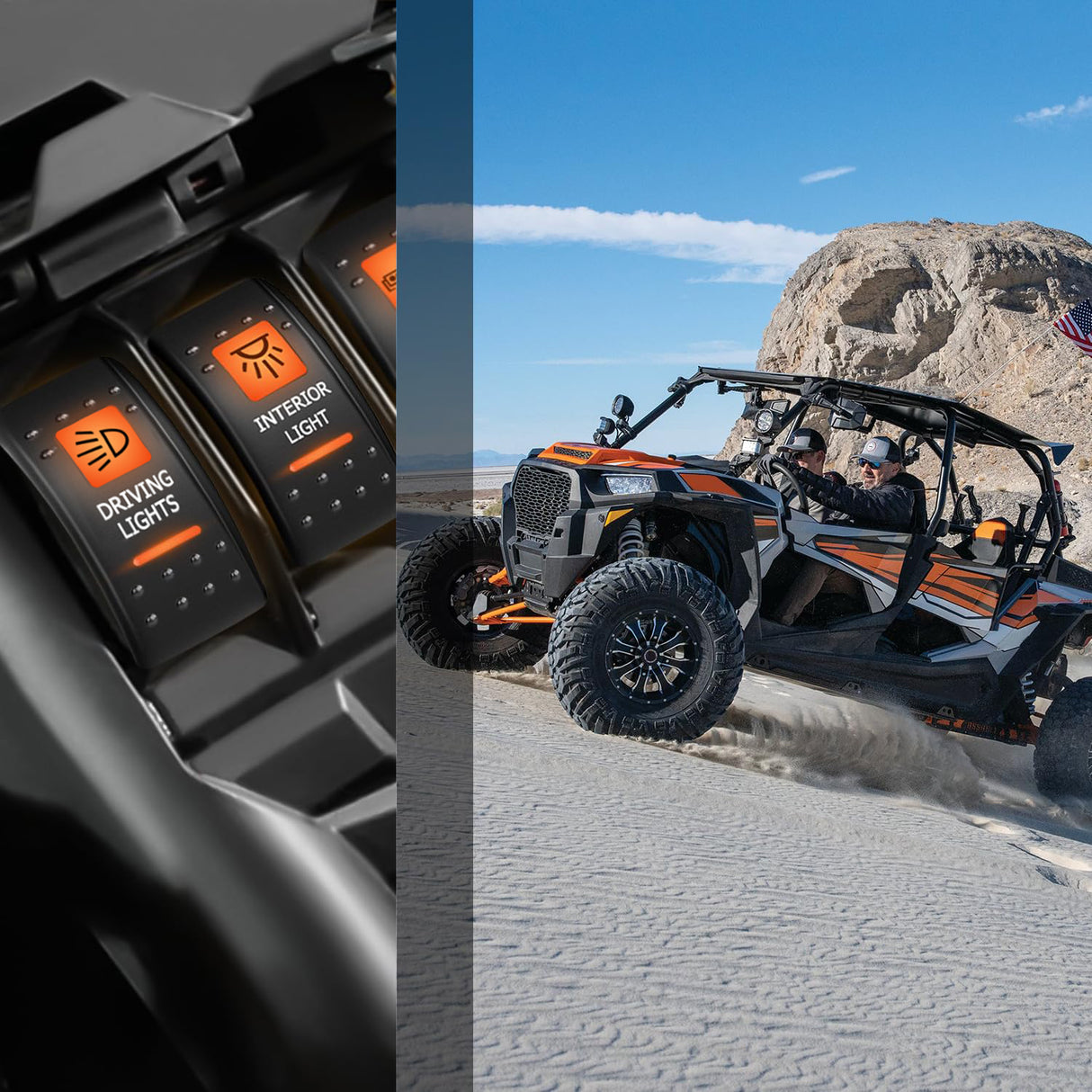 Nilight UTV Driving Lights Rocker Switch On Off 5 PIN SPST LED Light Bar Switches with Orange Backlit 12V 24V Toggle with Jumper Wires Set for ATVs UTVs Cars Trucks RVs