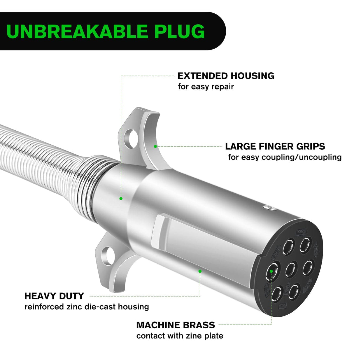 Accessories 7-Way Roumd Plug W/Spring Guard Male Plug