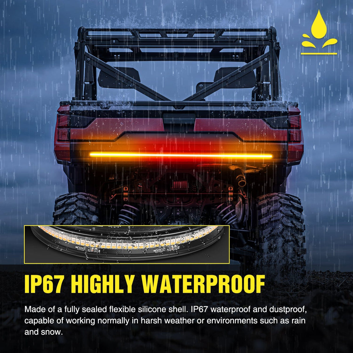 Led light Strip 30 Inch 204 Leds Red Amber Running Stop Turn Signals Brake Light Compatible with Polaris RZR Kawasaki Pioneer Can Am Golf Cart Off-Road Truck Trailer