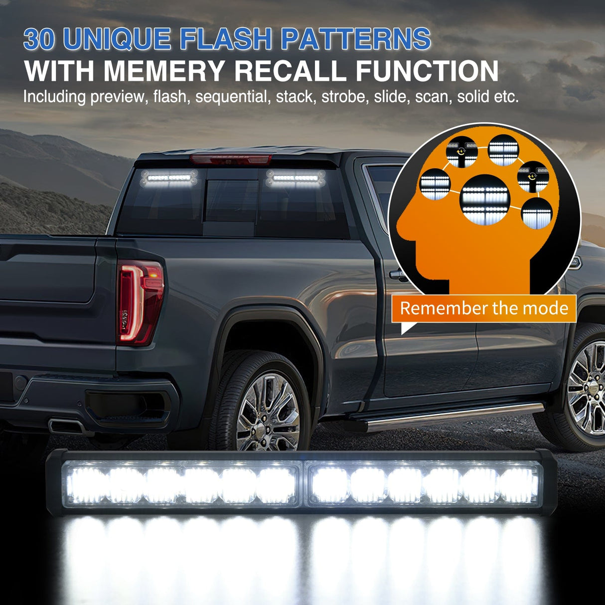 Led Strobe Light 24LED Emergency Strobe Traffic Advisor Light Bar 2 in 1 White Dash Warning Safety Flashing Lights Front/Rear Windshield Construction Lights for Trucks Cars Plow Police Firefighter Vehicles