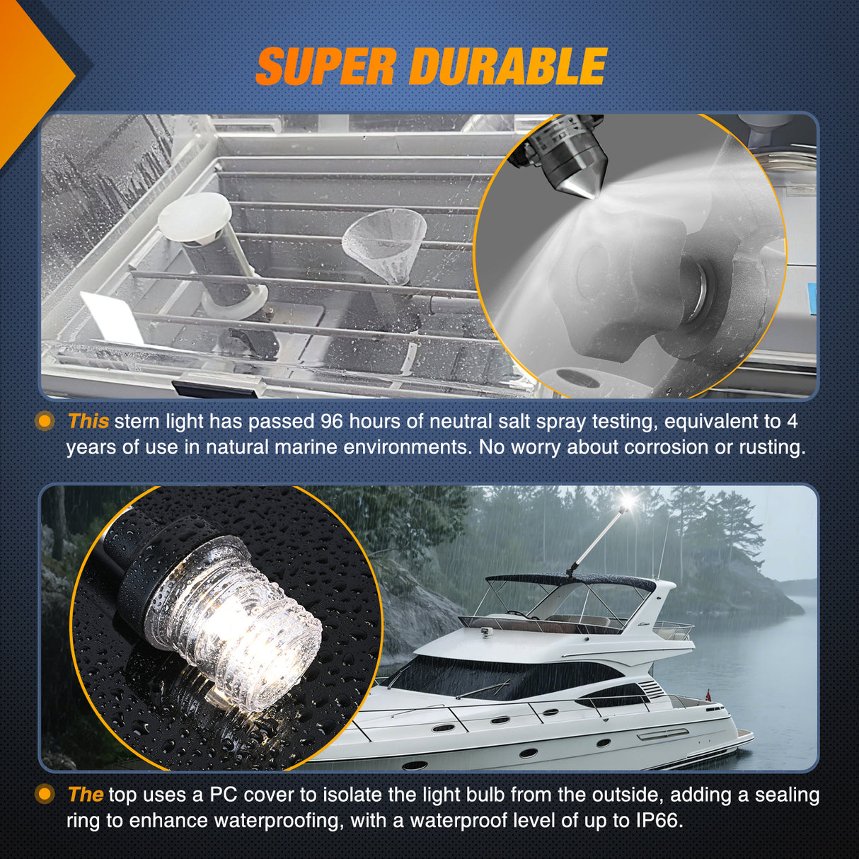 LED Work Light 24 Inch White Folding Stern Light for Marine Boats