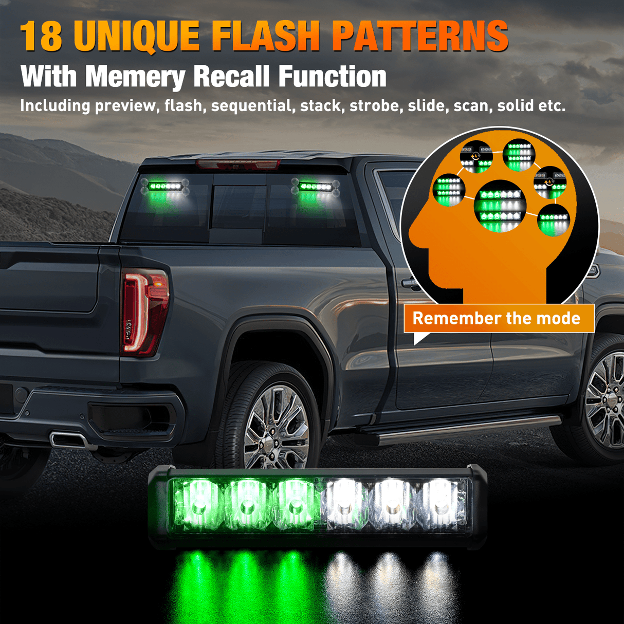 Led Strobe Light 12LED Emergency Strobe Traffic Advisor Light Bar 2 in 1 Green White Dash Warning Safety Flashing Lights Front/Rear Windshield Construction Lights for Trucks Cars Plow Police Vehicles