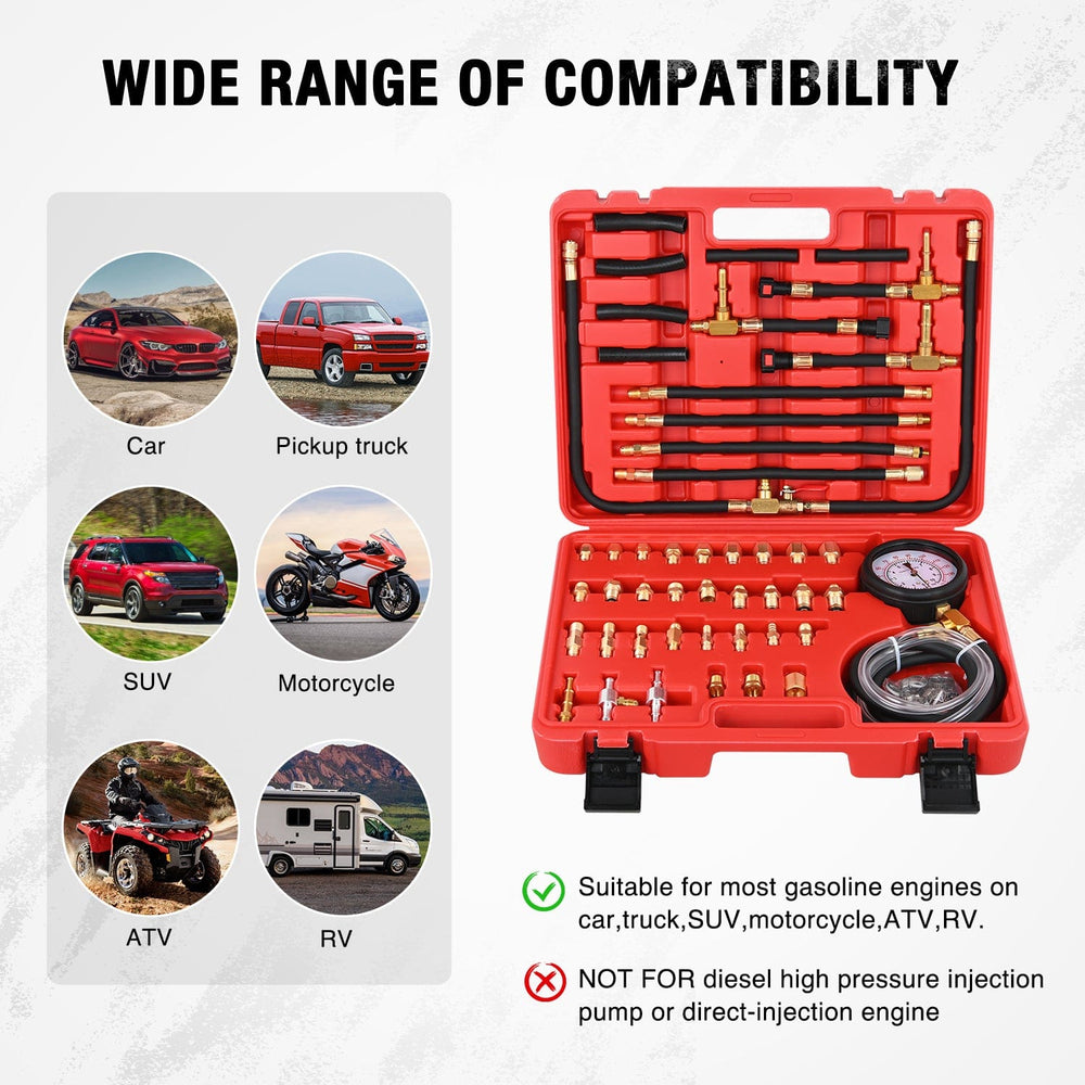 inflator 52 pcs 0-140 PSI Fuel Pressure Gauge with 9.49,7.89,6.30 Fuel Line Fittings Master Fuel Pressure Tester Kit