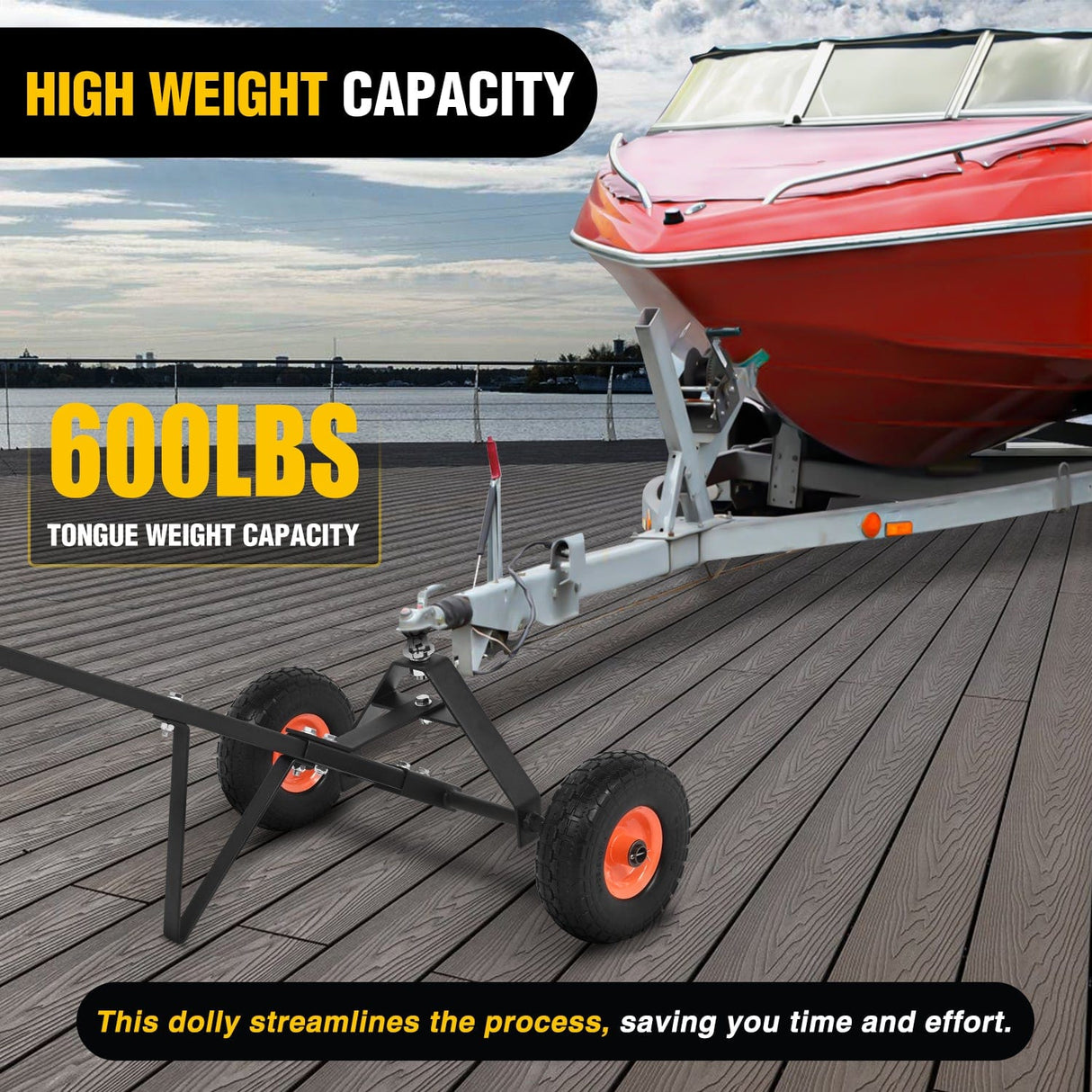Trailer Dolly Boat Trailer Dolly Solid Steel Heavy Duty 600 Pound Capacity with 12Inch Polyurethane Tires 1-7/8Inch Hitch Ball