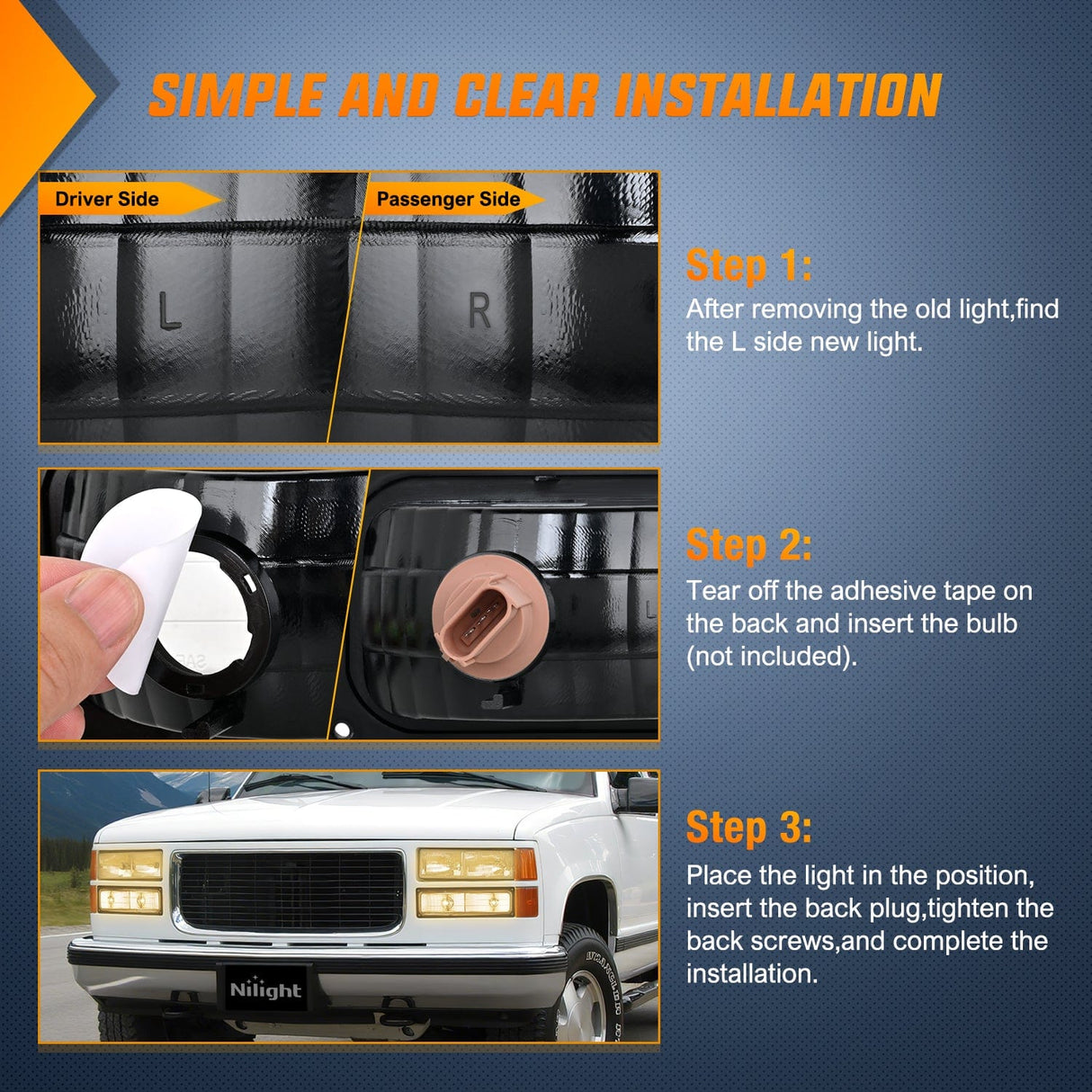 Headlight Assembly Headlight Assembly Compatible with 1988 1989 1990 1991 1992 1993 1994 1995 1996 1997 1998 Chevrolet GMC C10 C/K 1988-1999 Silverado Suburban Sierra Blazer Tahoe Yukon Black Bumper Lights