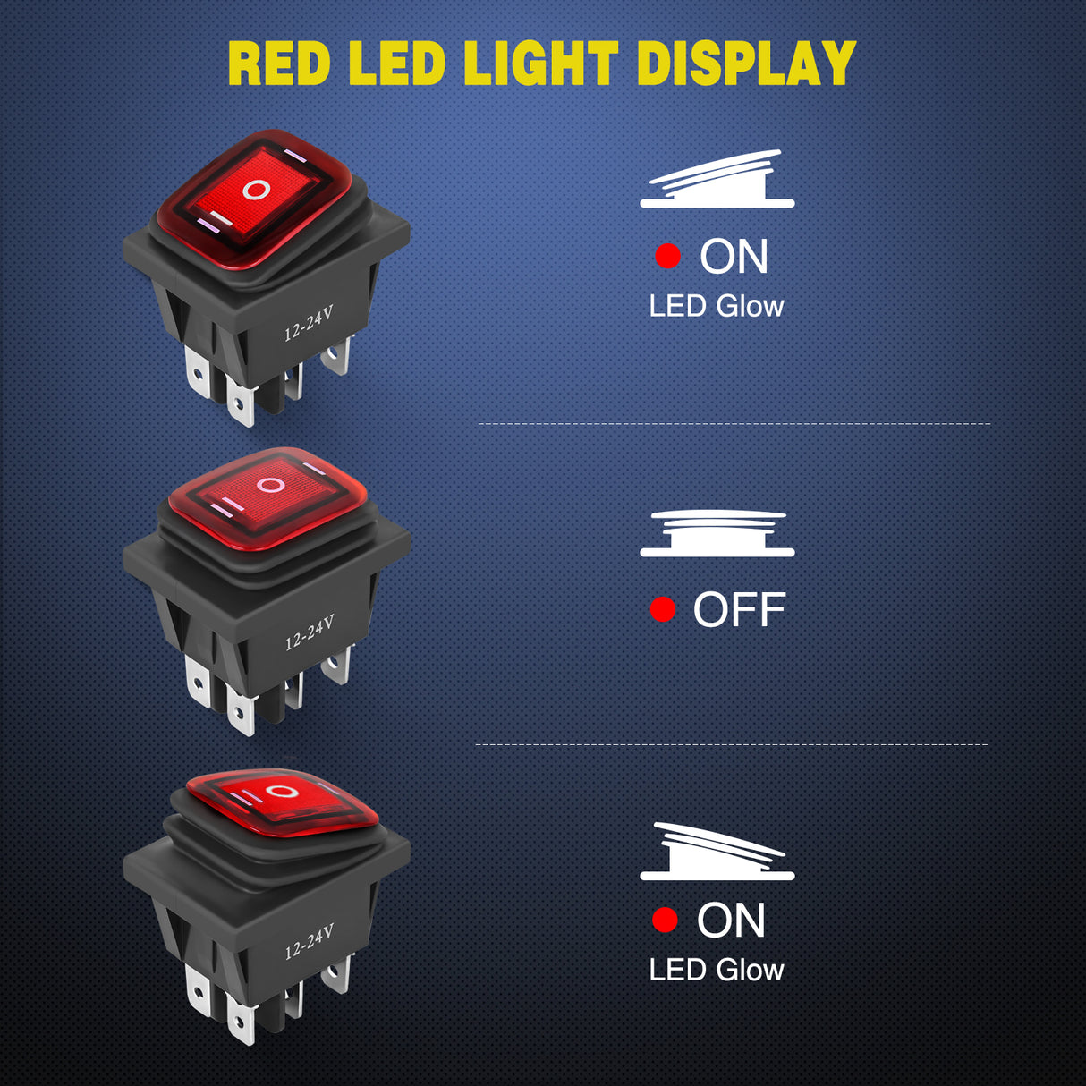 Nilight 6Pin On Off On Rocker Switch 2PCS Red LED Lighted IP67 Waterproof DPDT 3 Position Latching 20A 12VDC 125VAC Motor Toggle for Car Boat Automotive Vehicles