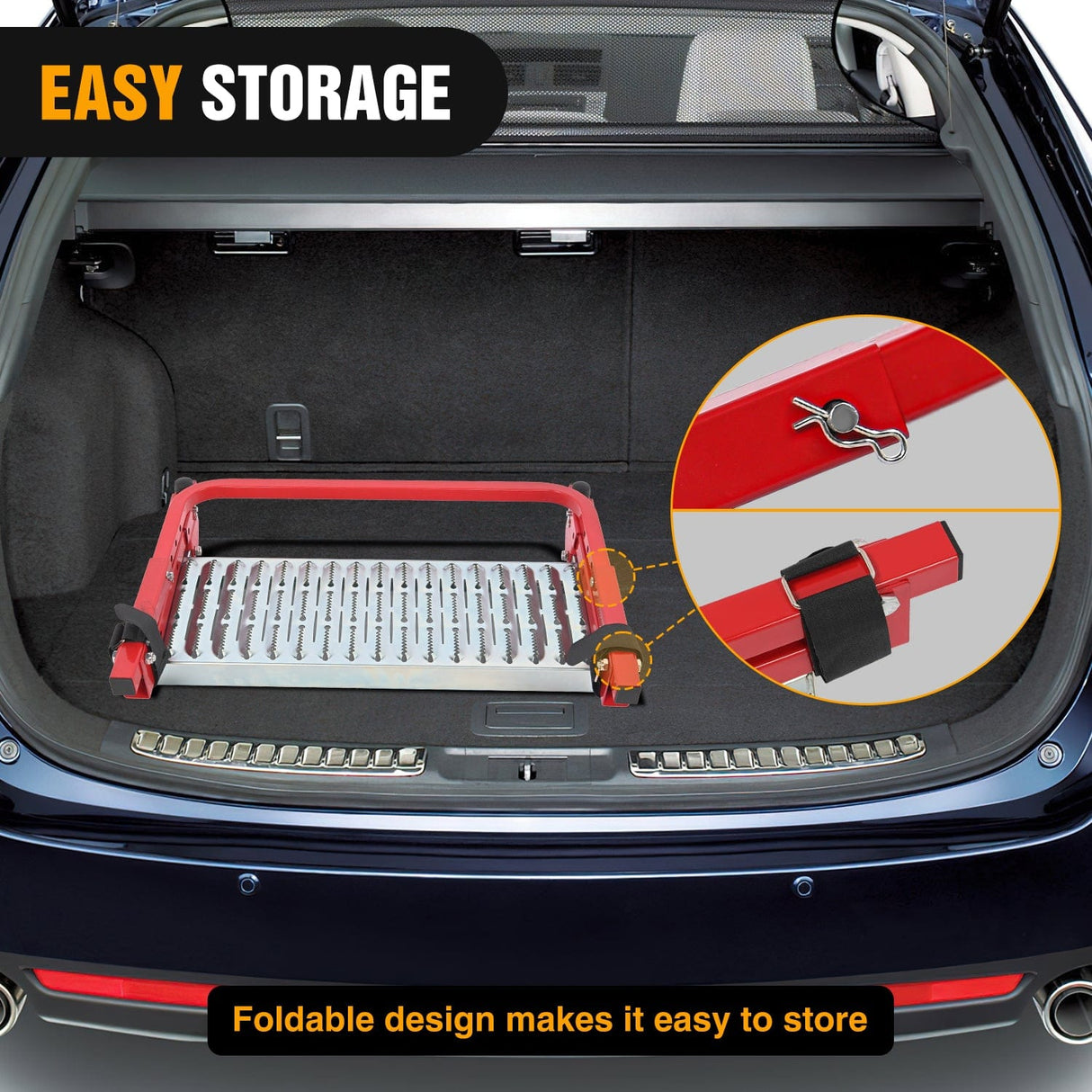 Running Board Folding Heavy Duty Red Tire Step To Fit tires from 10Inch to 15Inch Tire Width