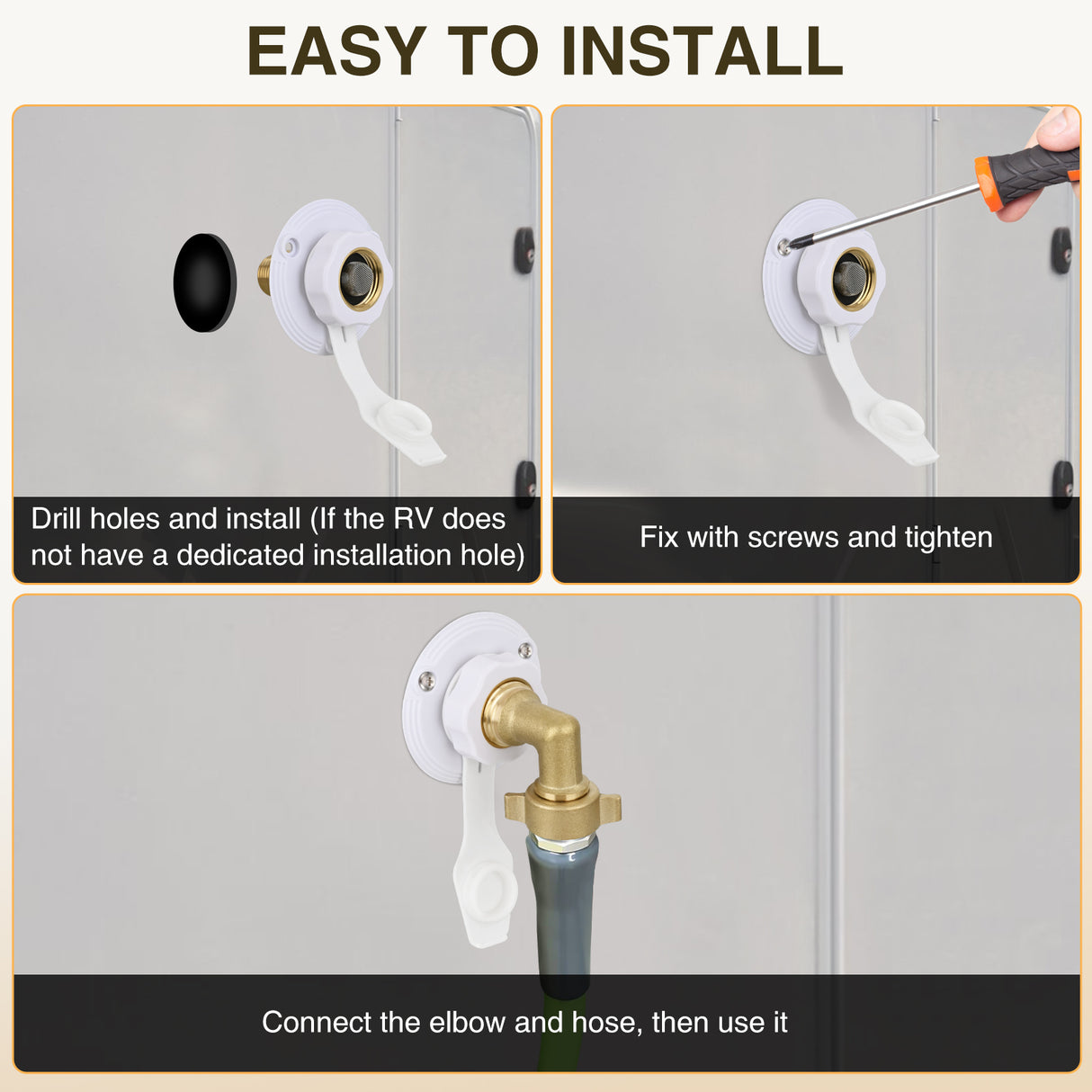 RV City Water Inlet with Check Valve & 90 Degree Hose Elbow 1/2Inch NPT Male to 3/4Inch GHT Female City Water Fill Inlet Flange Connection Fittings Connector Replacement for RV Camper Trailer Marine