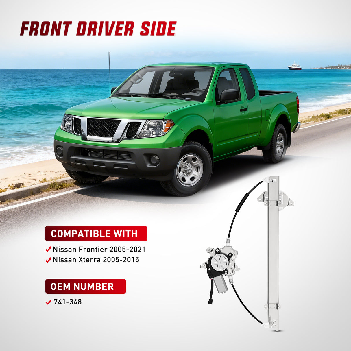 741-348 Window Regulator/Motor Front Driver Side Compatible with Nissan Frontier 2005 2006 2007 2008 2009 2010 2011 2012 2013 2014 2015 only use Connector 2 Pins