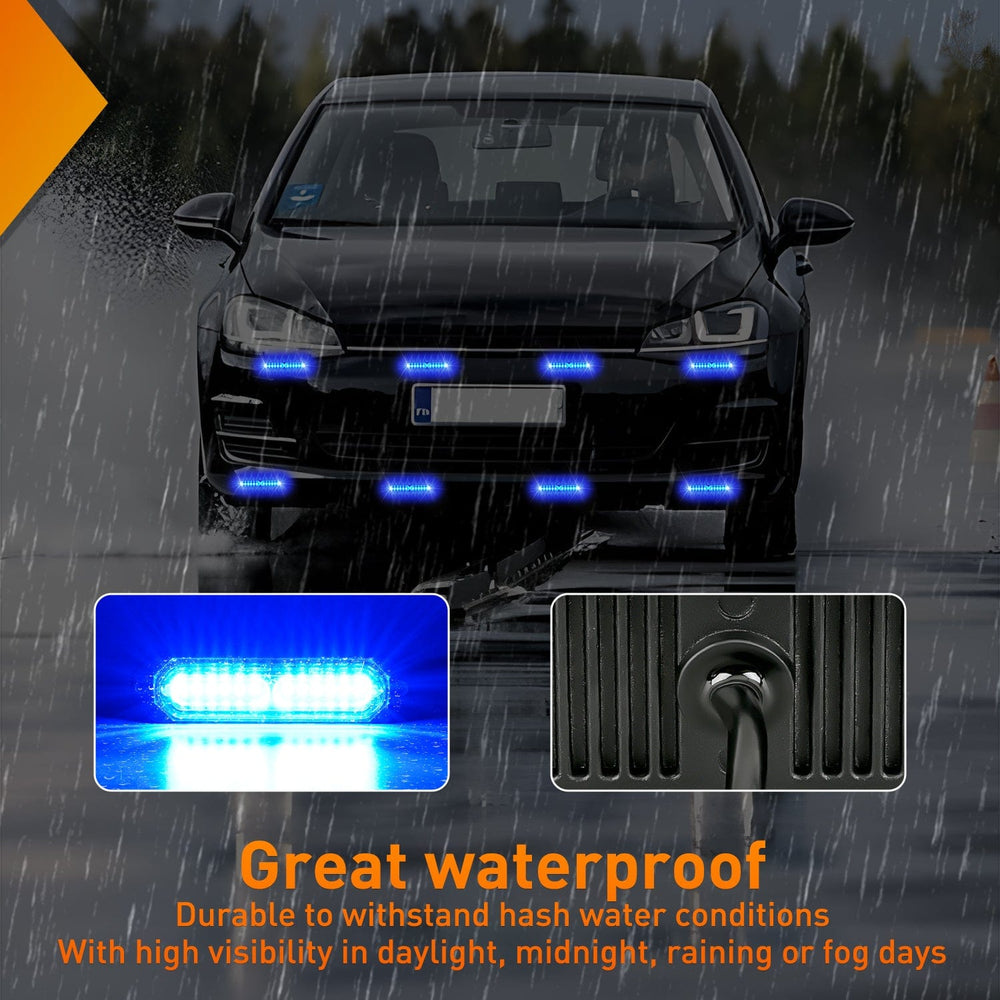 Surface Mount Strobe Lights 8PCS 12LED Blue Emergency Strobe Lights