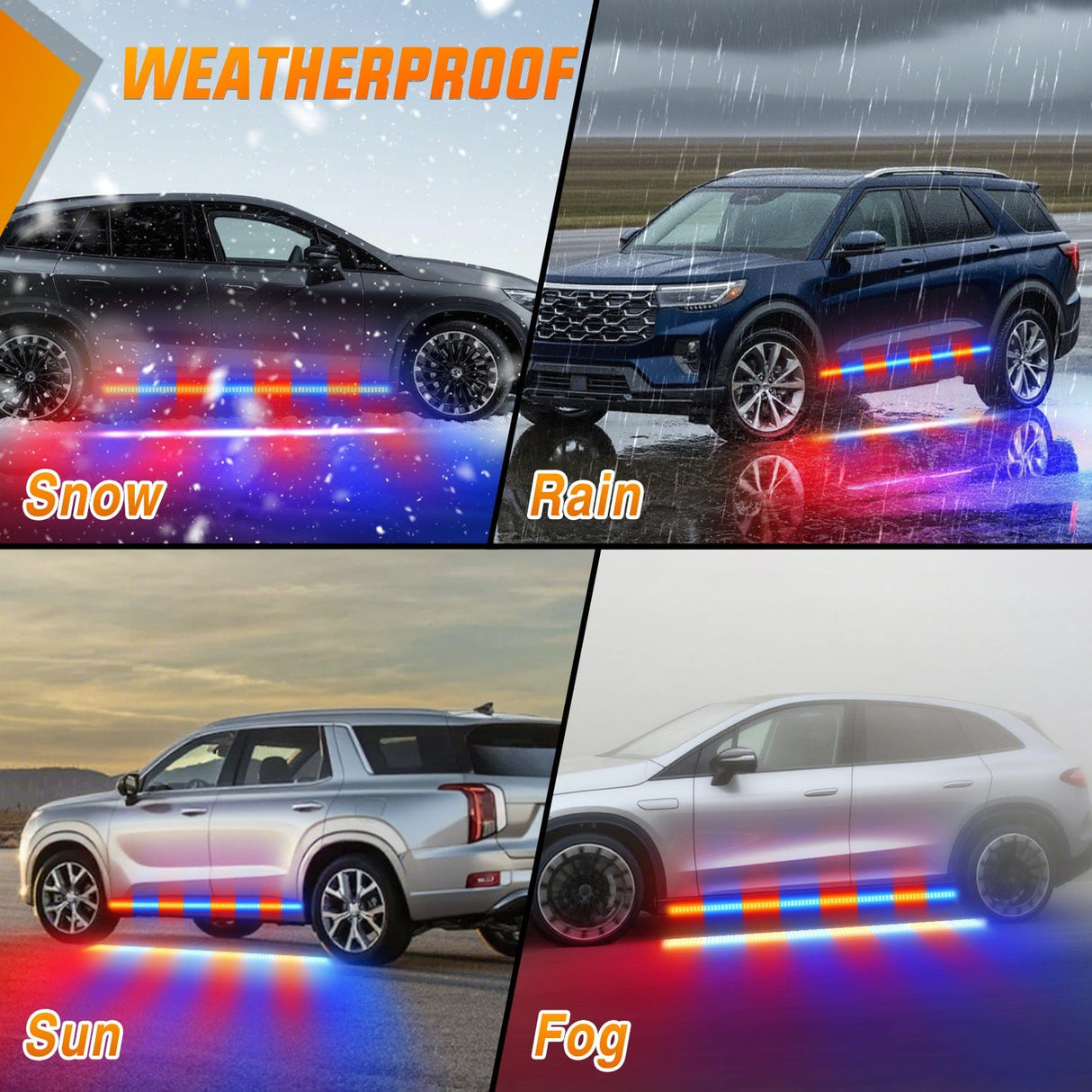 Led light Strip 2PCS 70 Inch Emergency Strobe Light Strip with Controller 864 LED Red Blue Running Board Lights Flexible Side Flashing Warning Caution Safety Waterproof for Truck Construction Pickup