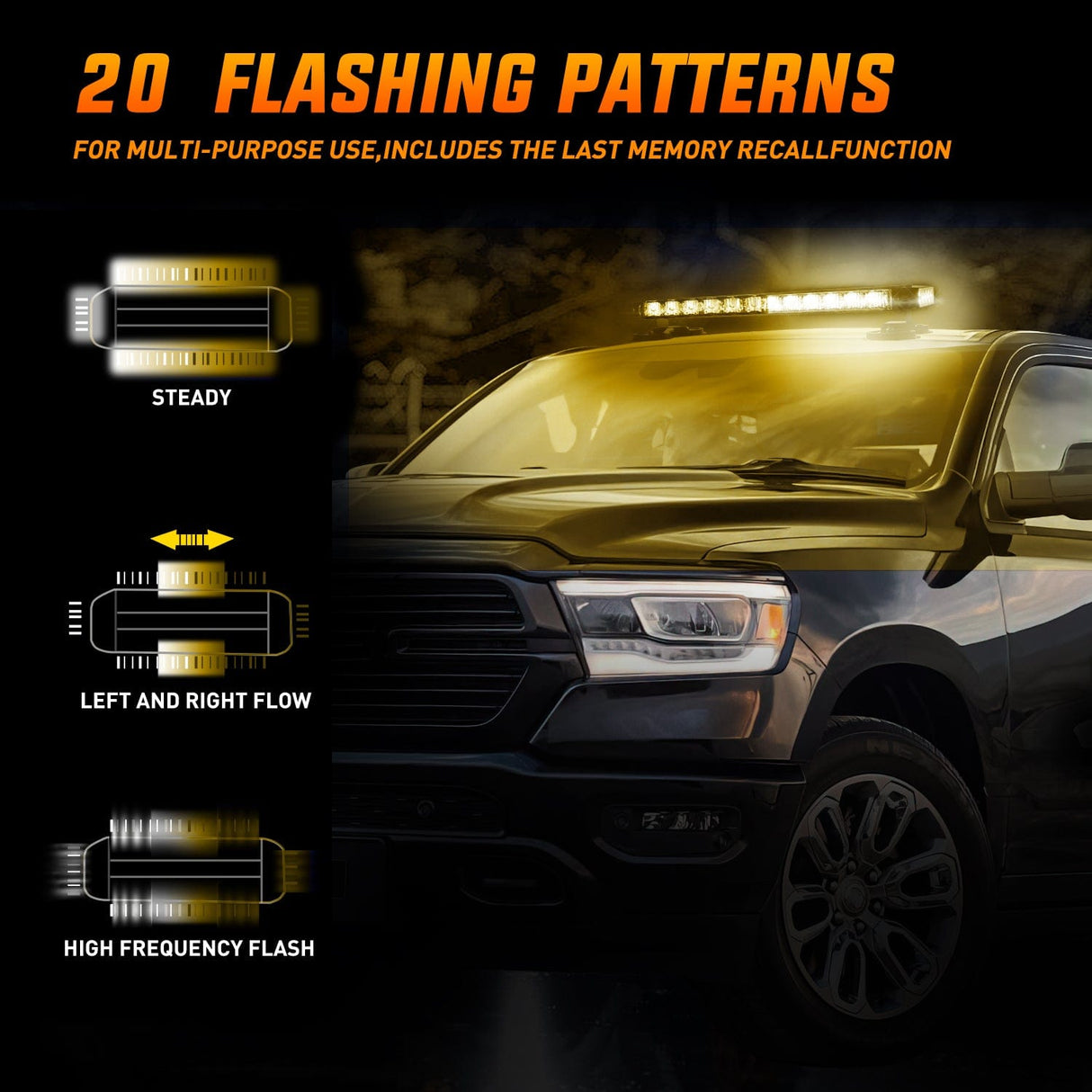 LED Light Bar 14.5 Inch 30LED Strobe Light Bar Double Side Rooftop Emergency Flashing Lights Amber White Safety Warning Hazard Light Bars with Magnetic Base for Construction Vehicles Plow Trucks Pickup