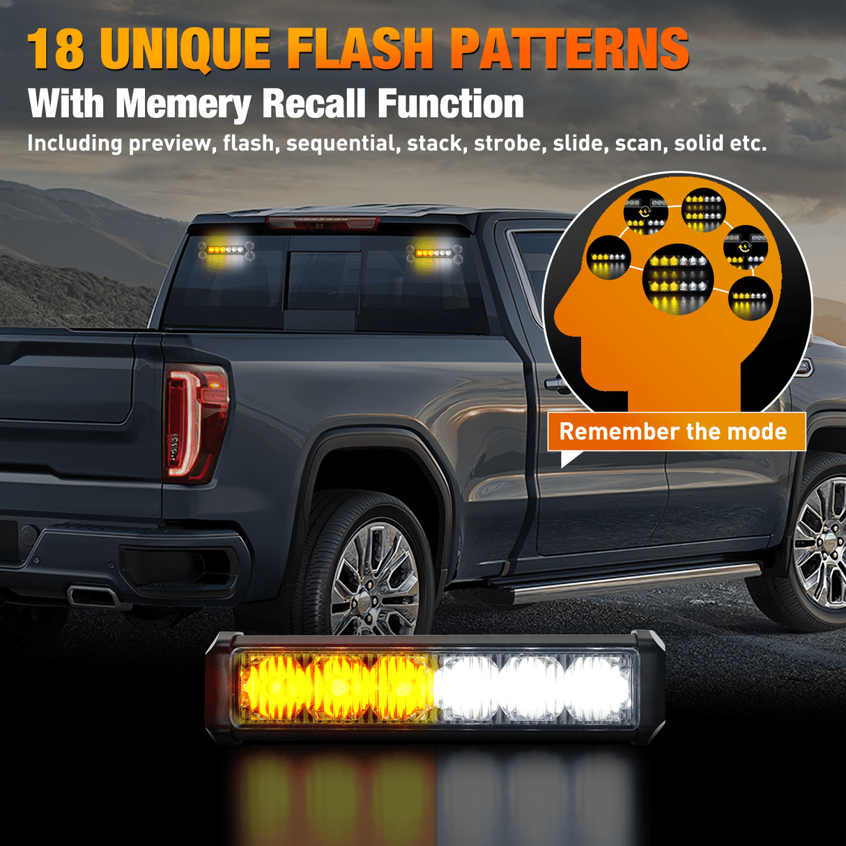 Led Strobe Light 12LED Emergency Strobe Traffic Advisor Light Bar 2 in 1 Amber White Dash Warning Safety Flashing Lights Front/Rear Windshield Construction Lights for Trucks Cars Plow Police Vehicles