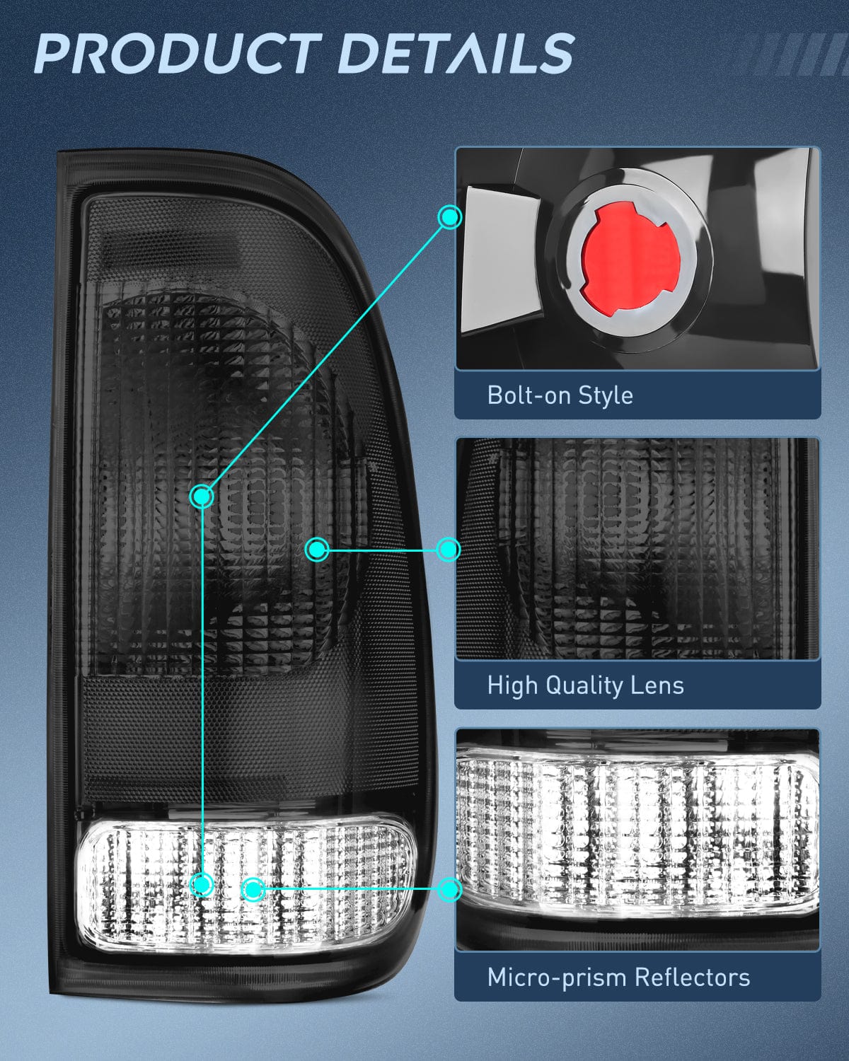 Taillight Assembly 1997 1998 1999 2000 2001 2002 2003 Ford F150 1997 1998 1999 Light Duty 1999 2000 2001 2002 2003 2004 2005 2006 2007 Ford Super Duty Taillight Assembly Smoke Housing Rear Lamp Replacement OE Style Passenger Side