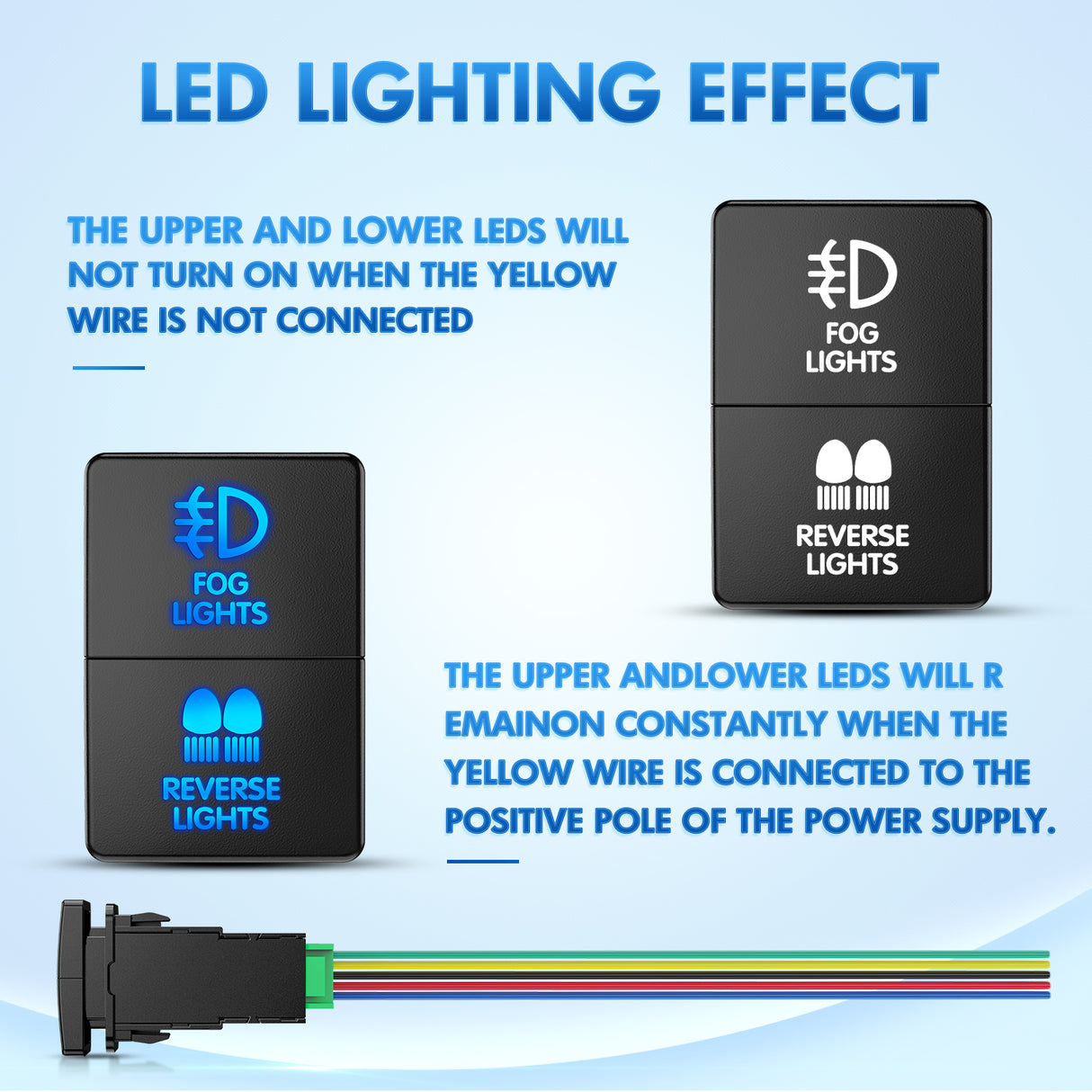 Fog Lights & Reverse Lights Dual Push Button Switch 12V ON Off Switches with Connector Wire Kit 1.28Inch x 0.87Inch Replacement for Toyota Sequoia Highlander Tacoma Tundra 4Runner RAVR Yaris