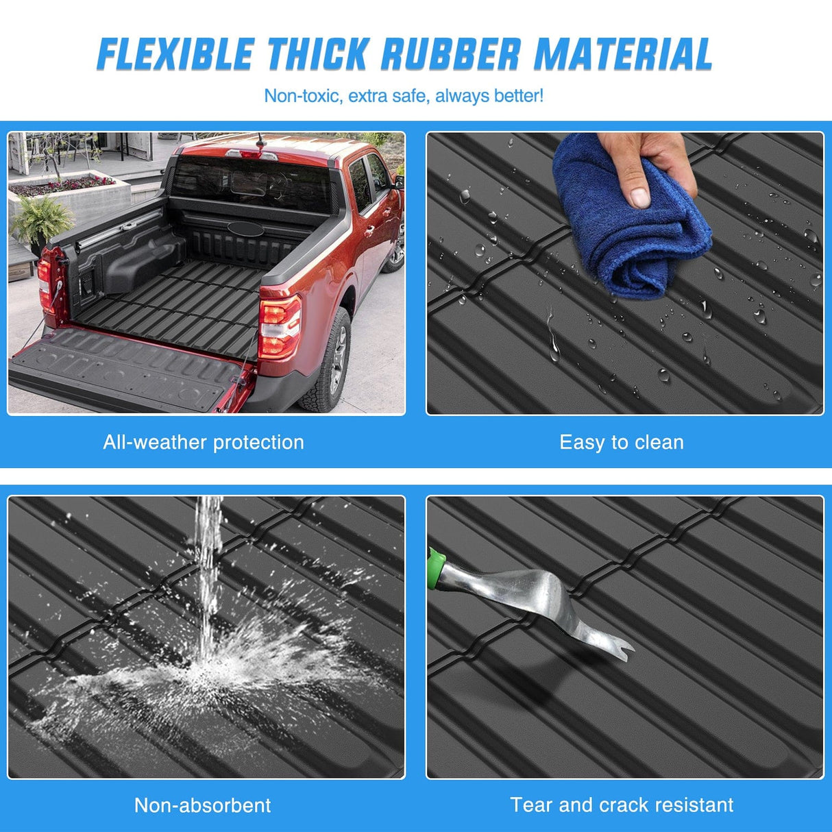 Truck Bed Mat 4.5ft Rubber Short Bed For 2022 2023 2024 Ford Maverick (Hybrid & Gas Model)