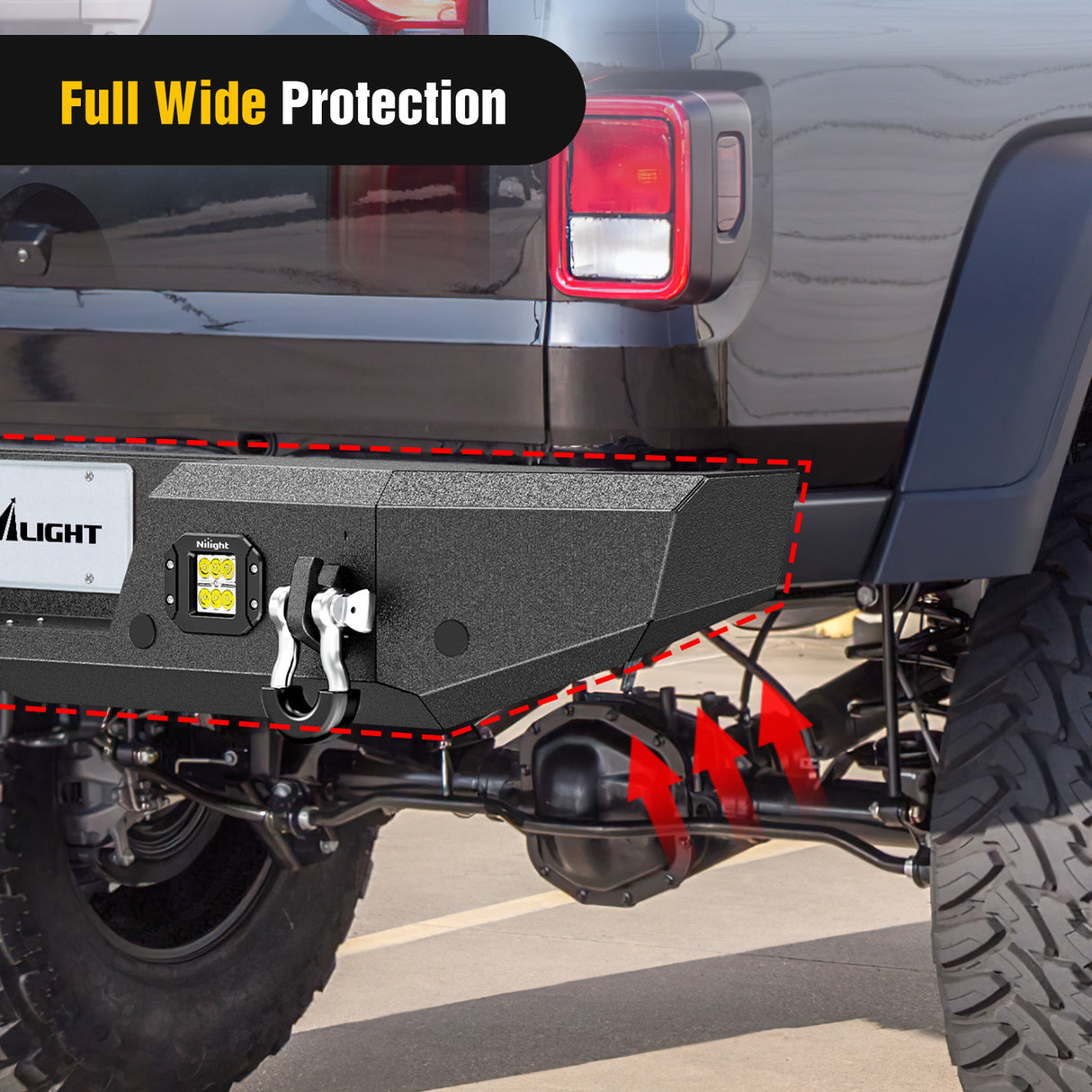 Nilight Rear Step Bumper Compatible with 2020 2021 2022 2023 2024 2025 Gladiator JT Super Duty Pickup Truck Bumper with LED Lights, Sensor Holes and D-rings