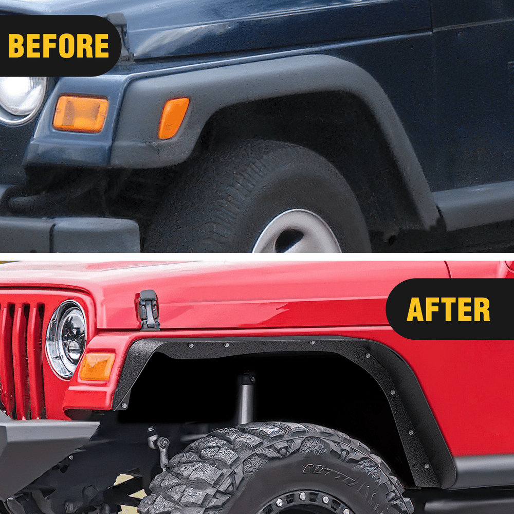 Fender Off-Road Fender Flares Kit Compatible with 1997 1998 1999 2000 2001 2002 2003 2004 2005 2006 Wrangler TJ & LJ