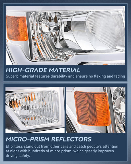 Headlight Assembly 2009 2010 2011 2012 2013 2014 Ford F150 Headlight Assembly Chrome Case Clear Reflector Clear Lens
