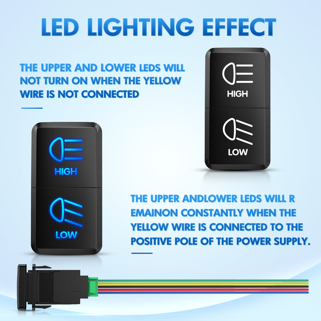Nilight High Beam & Low Beam Dual Push Button Switch 12V ON Off Switches with Connector Wire Kit 1.54 Inchx 0.83 Inch Replacement for Toyota Tacoma Tundra 4Runner FJ Cruiser Hilux Fortuner