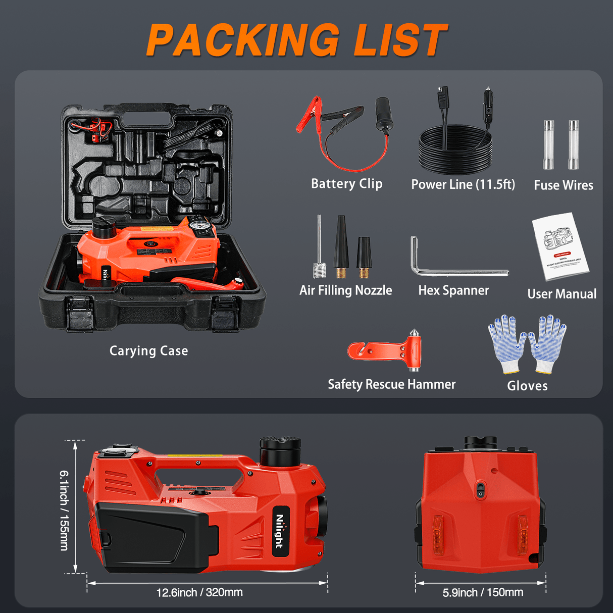 Car Jack Electric Car Jack 5 Ton 12V Hydraulic with Inflatable Pump LED Light 3 in 1 Portable Floor Jack for Tire Change