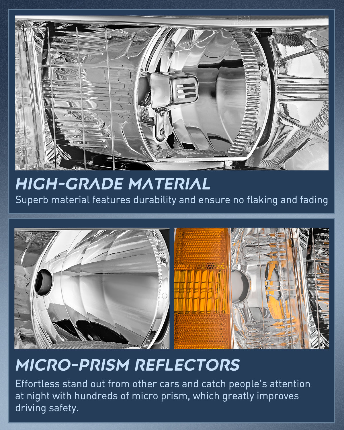 Nilight Headlight Assembly Compatible with 2007 2008 2009 2010 2011 2012 2013 Silverado 1500 2014 2500HD 3500HD Replacement Chrome Housing Amber Reflector