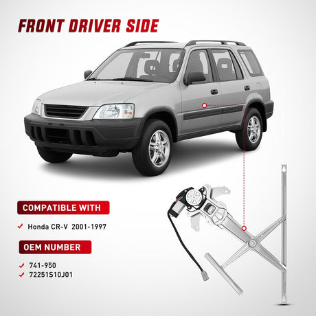Window Regulator 741-950 Front Left Window Regulator with Motor, Compatible with 1997 1998 1999 2000 2001 Honda CR-V, Power Window Lift Motor Assembly, Driver Side, OE Replacement