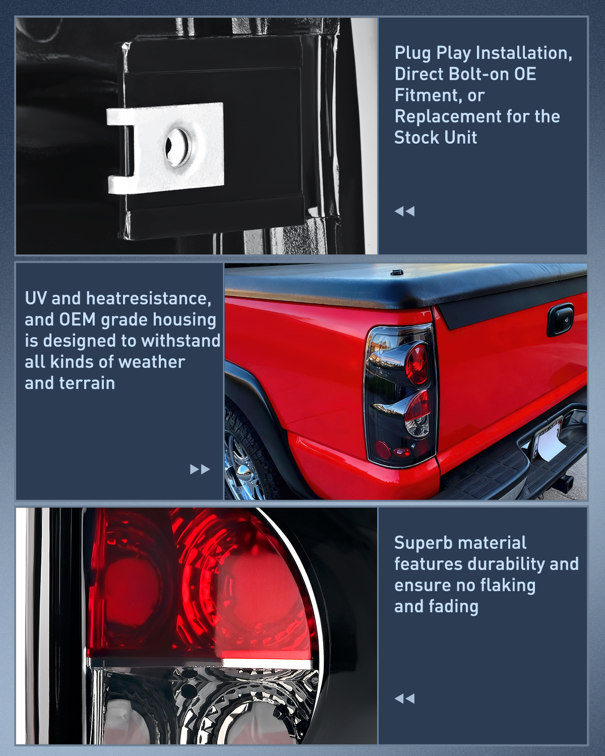 Headlight and Taillight Assembly Combo Compatible with 1999 2000 2001 2002 Chevy Silverado 1500 2500 1500HD 2500HD 3500 OE Style Chrome Housing Clear Reflector Smoke