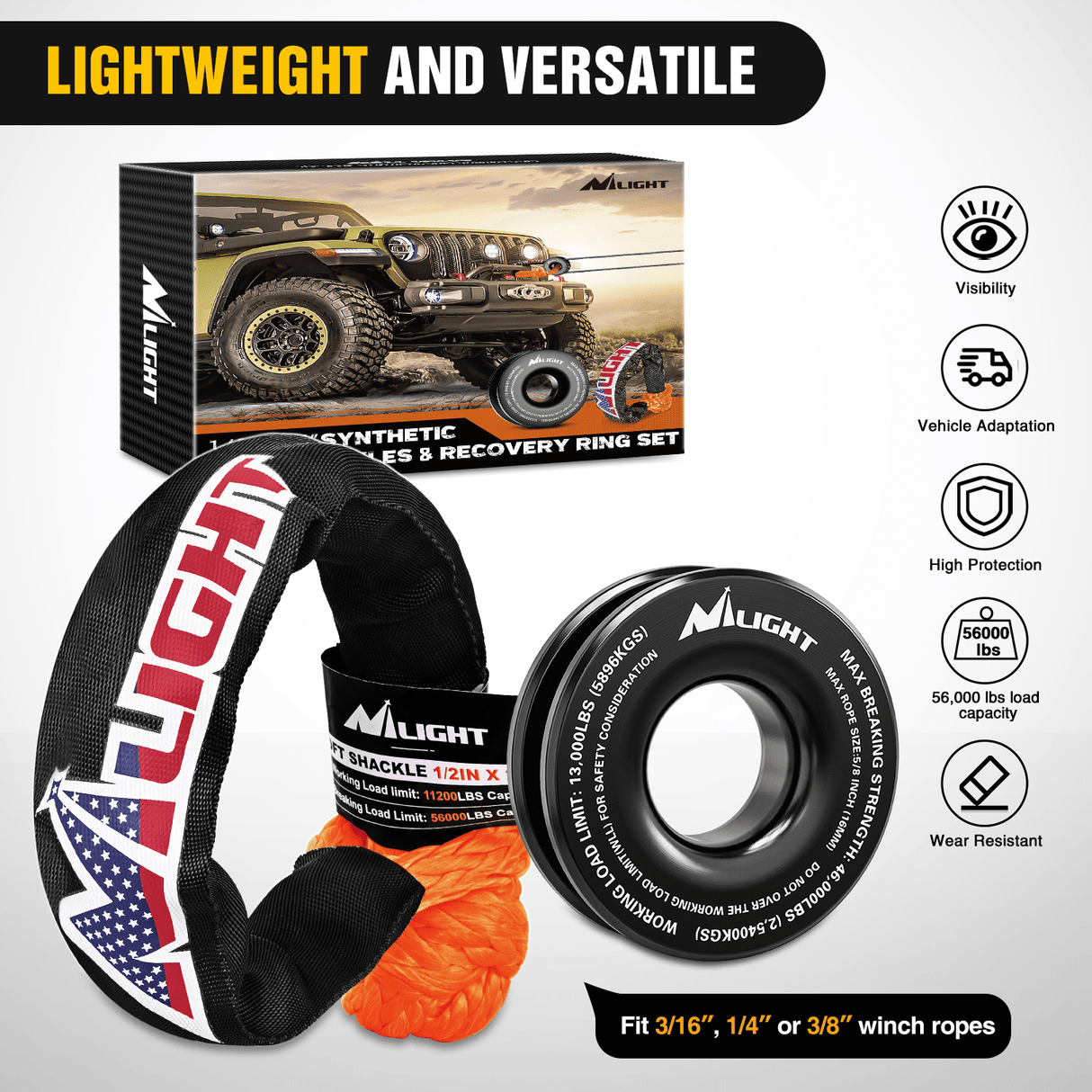 Shackle Recovery Ring 1/2inch x 24inch Synthetic Soft Shackle Recovery Ring Kit