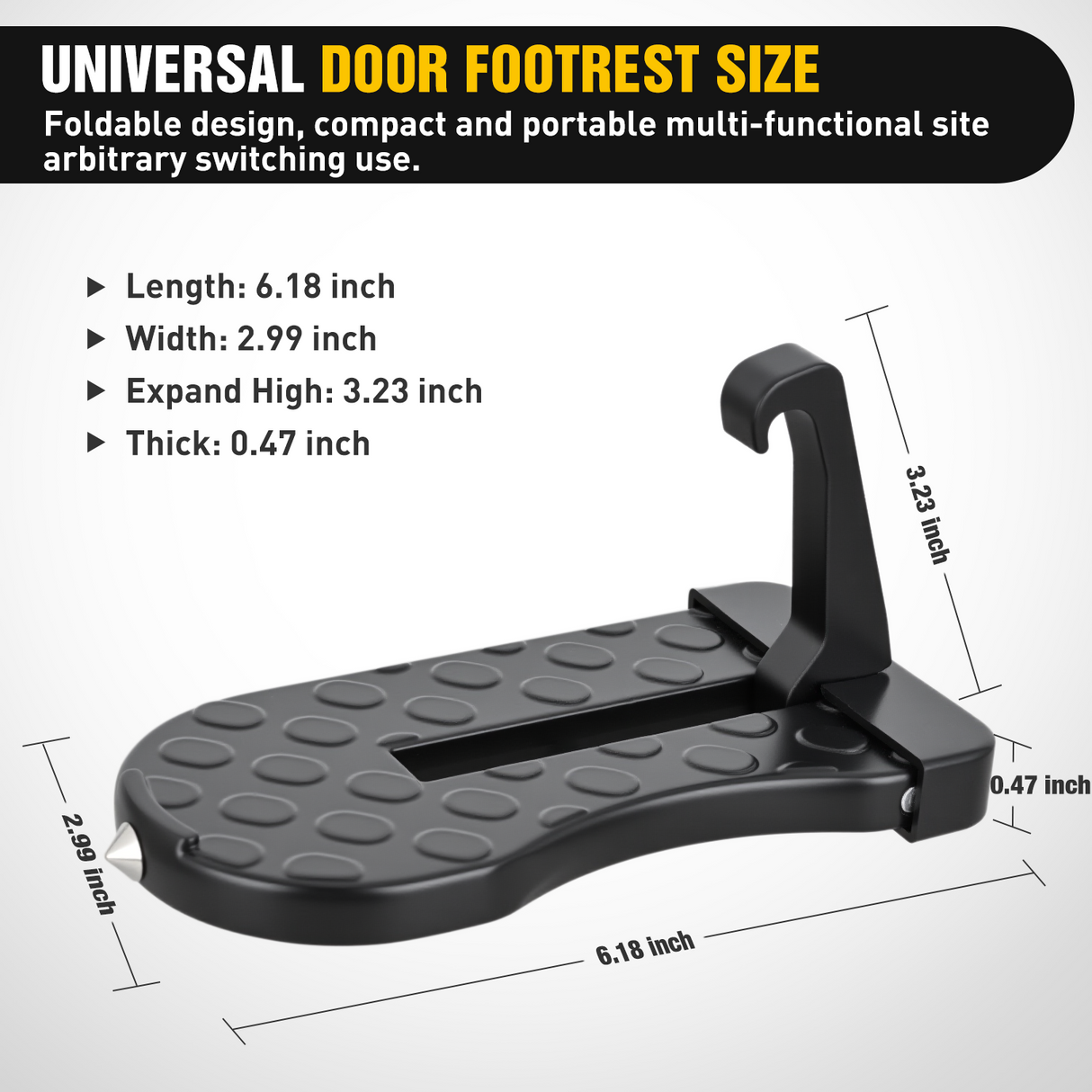 Nilight Car Door Step for Roof Access Universal Car Step Hook for Roof SUV Trucks Folding Aluminum Alloy Vehicle Door Latch Step Pedal With Glass Breaker Safety Hammer, Max Load 400lbs, 1 Pack Black