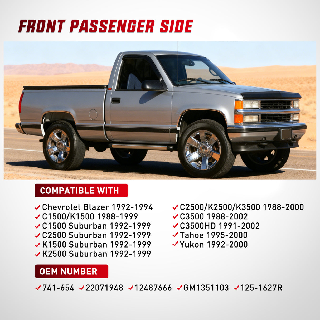 741-654 Window Regulator/Motor Front Passenger Side Compatible with 1988-2002 Chevrolet Blazer C1500 C2500 C3500 K1500 K2500 K3500 Tahoe GMC Yukon 1996 1997 1998 1999 2000 2001 2002