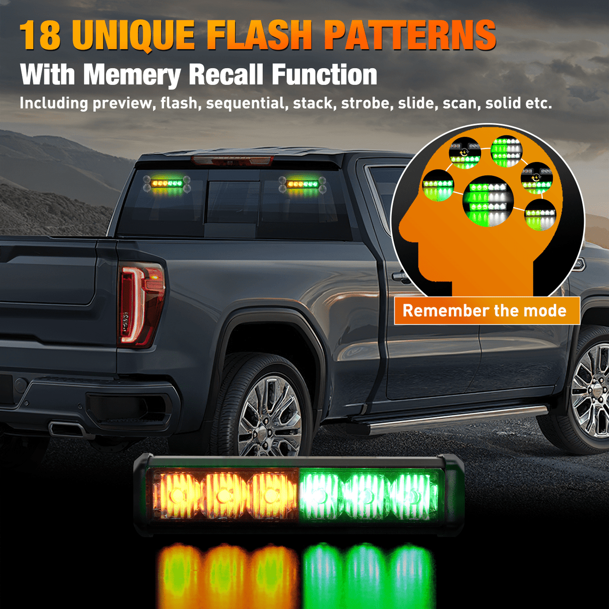 Led Strobe Light 12LED Emergency Strobe Traffic Advisor Light Bar 2 in 1 Amber Green Dash Warning Safety Flashing Lights Front/Rear Windshield Construction Lights for Trucks Cars Plow Police Vehicles