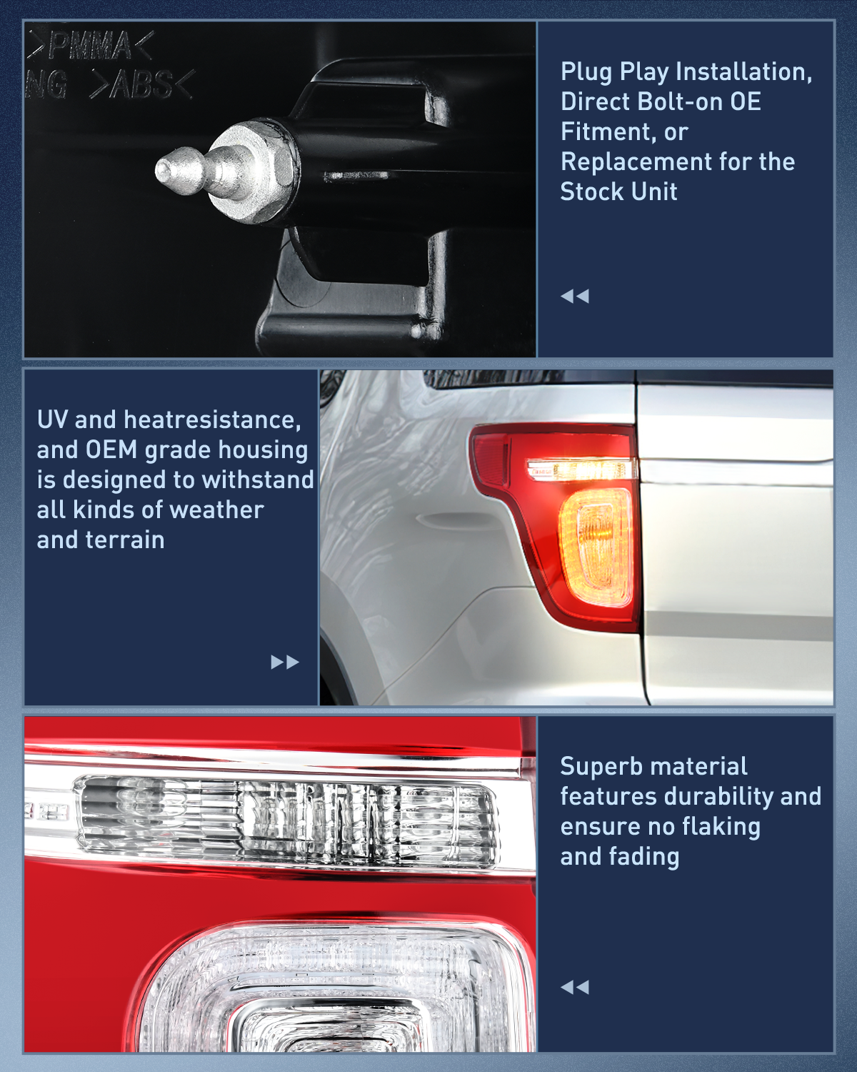 Nilight Taillight Assembly Compatible with 2011 2012 2013 2014 2015 Ford Explorer Rear Lamp Replacement OE Style with LED and halogen bulbs Driver Side and Passenger Side