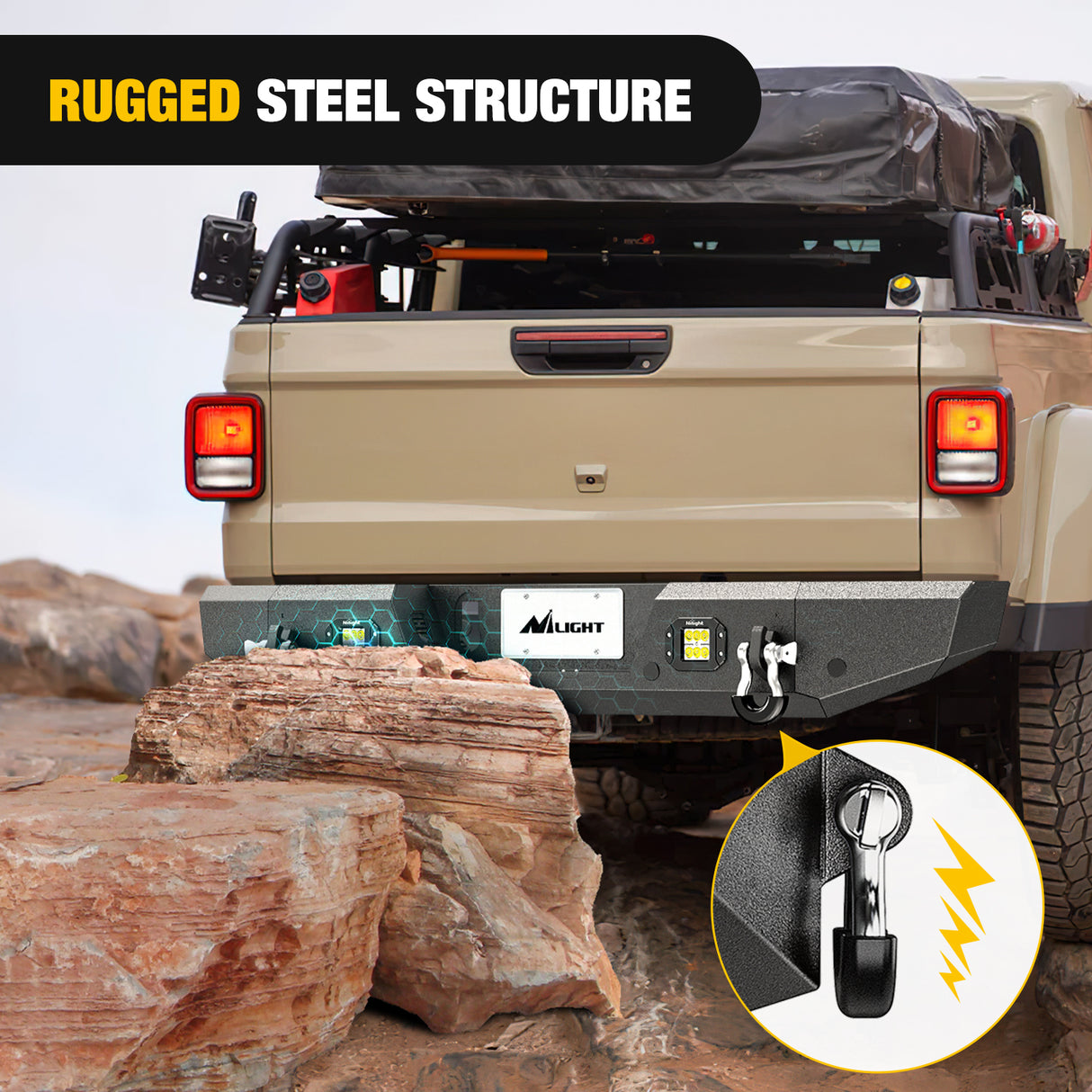 Nilight Rear Step Bumper Compatible with 2020 2021 2022 2023 2024 2025 Gladiator JT Super Duty Pickup Truck Bumper with LED Lights, Sensor Holes and D-rings