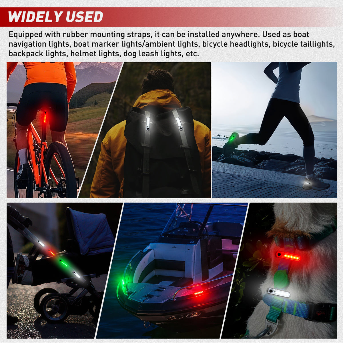 Marine Boat Navigation Light 4PCS Red Green Port Starboard White Stern Lights Four Mode Waterproof Rechargeable Warning Safety Lamp for Skeeter Yacht Pontoon Trailer Truck Bike Backpack Helmet
