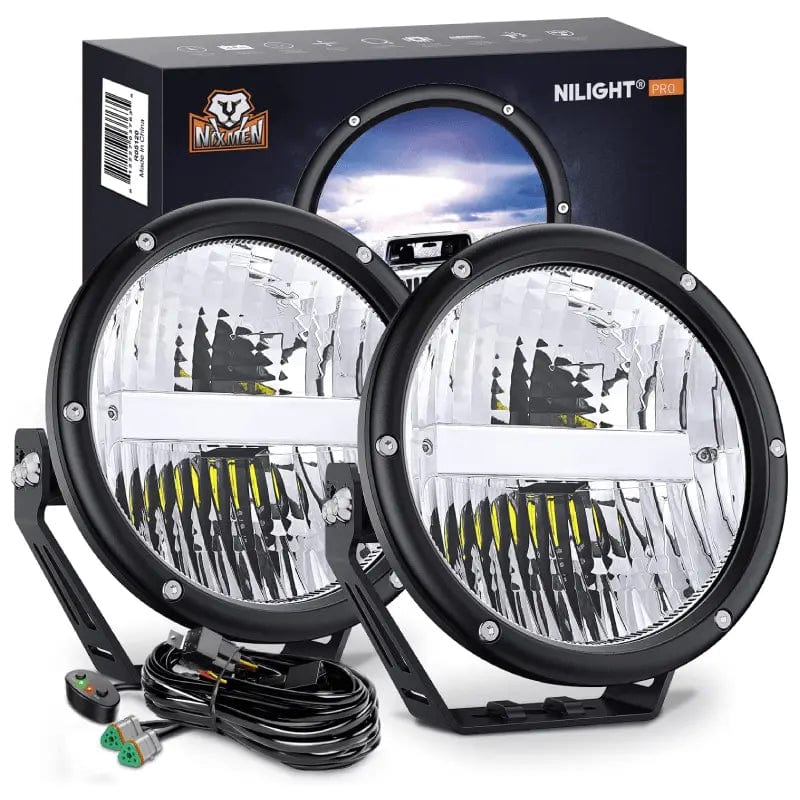 LED Work Light 7 Inch 120W 5800LM Round High Low Beam Built-in EMC LED Work Lights (Pair) | 14AWG DT Wire