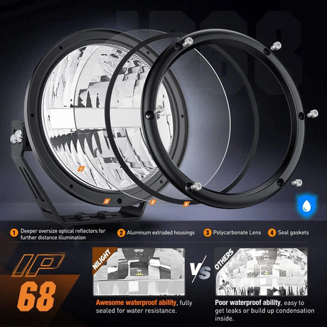 LED Work Light 7 Inch 120W 5800LM Round High Low Beam Built-in EMC LED Work Lights (Pair) | 14AWG DT Wire