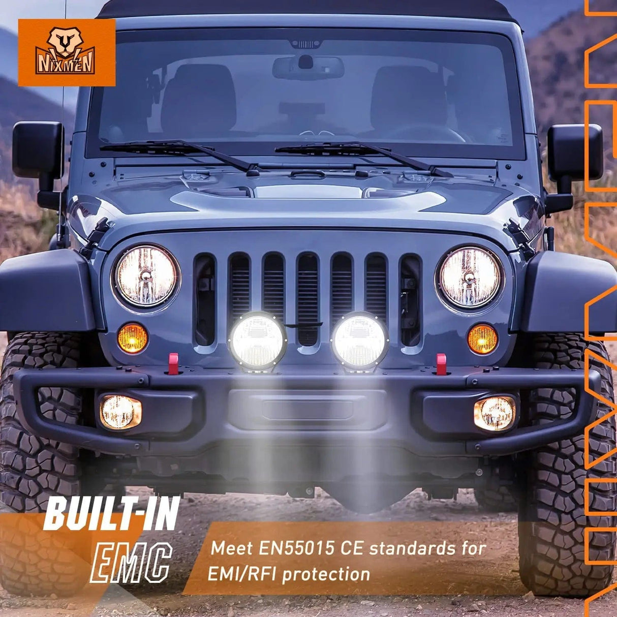 LED Work Light 7 Inch 120W 5800LM Round High Low Beam Built-in EMC LED Work Lights (Pair) | 14AWG DT Wire