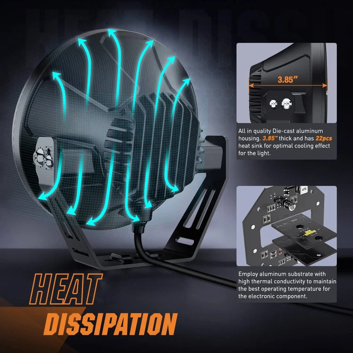 LED Work Light 7 Inch 120W 5800LM Round High Low Beam Built-in EMC LED Work Lights (Pair) | 14AWG DT Wire