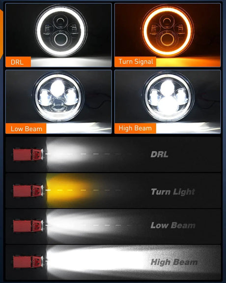 LED Headlight 7 Inch LED Halo Headlights For 2007-2017 Jeep Wrangler JK JKU (Pair)