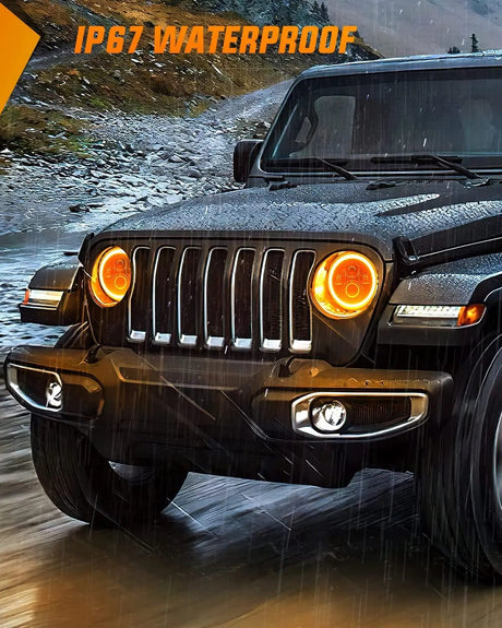 LED Headlight 7 Inch LED Halo Headlights For 2007-2017 Jeep Wrangler JK JKU (Pair)