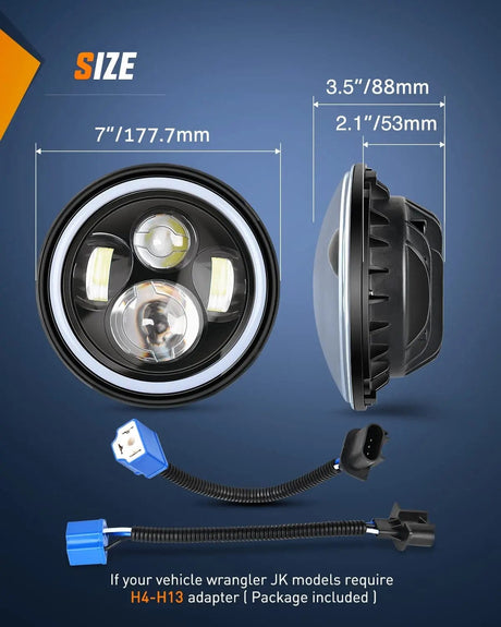 LED Headlight 7 Inch LED Halo Headlights For 2007-2017 Jeep Wrangler JK JKU (Pair)