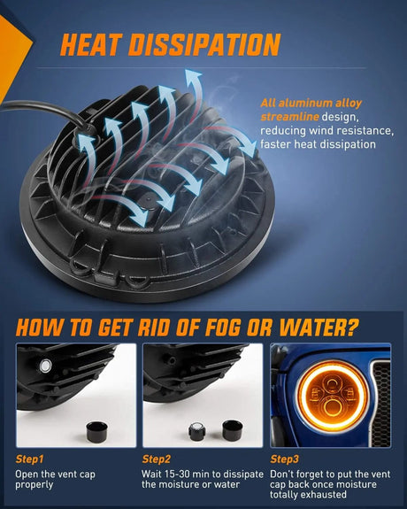 LED Headlight 7 Inch LED Halo Headlights For 2007-2017 Jeep Wrangler JK JKU (Pair)