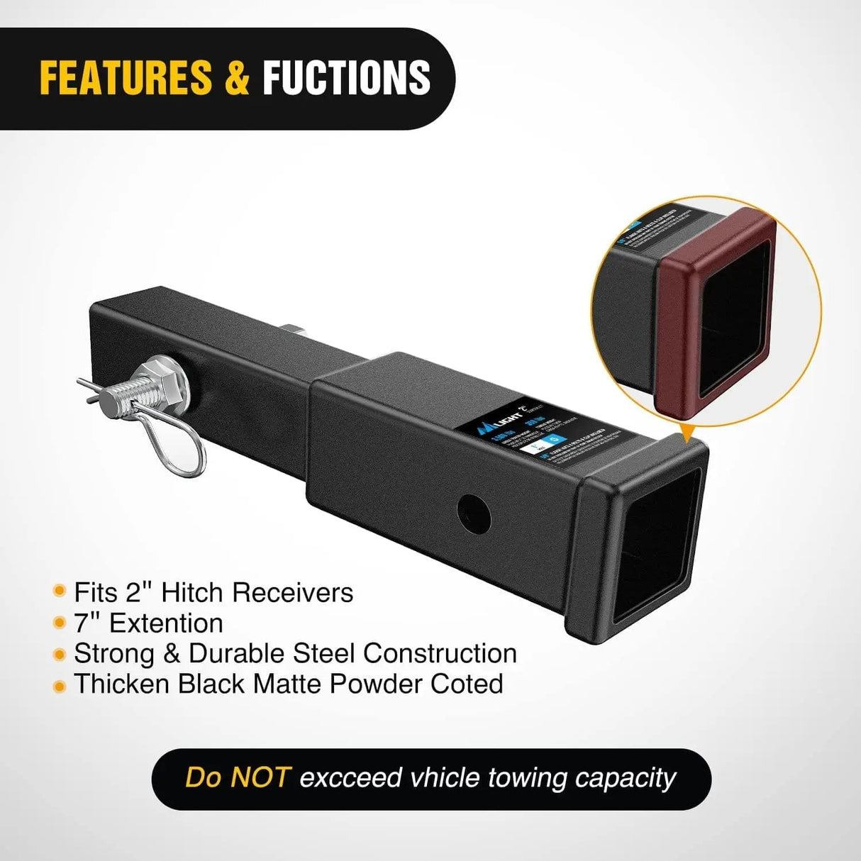 Trailer Hitch 7 Inch Trailer Hitch Extender Fit 2inch Receiver Tube