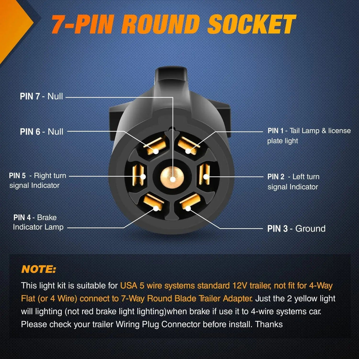 Tail Brake Turn Reverse Lights Magnetic LED Trailer Towing Light Kit w/ 7 Pin Plug Tail Stop Amber