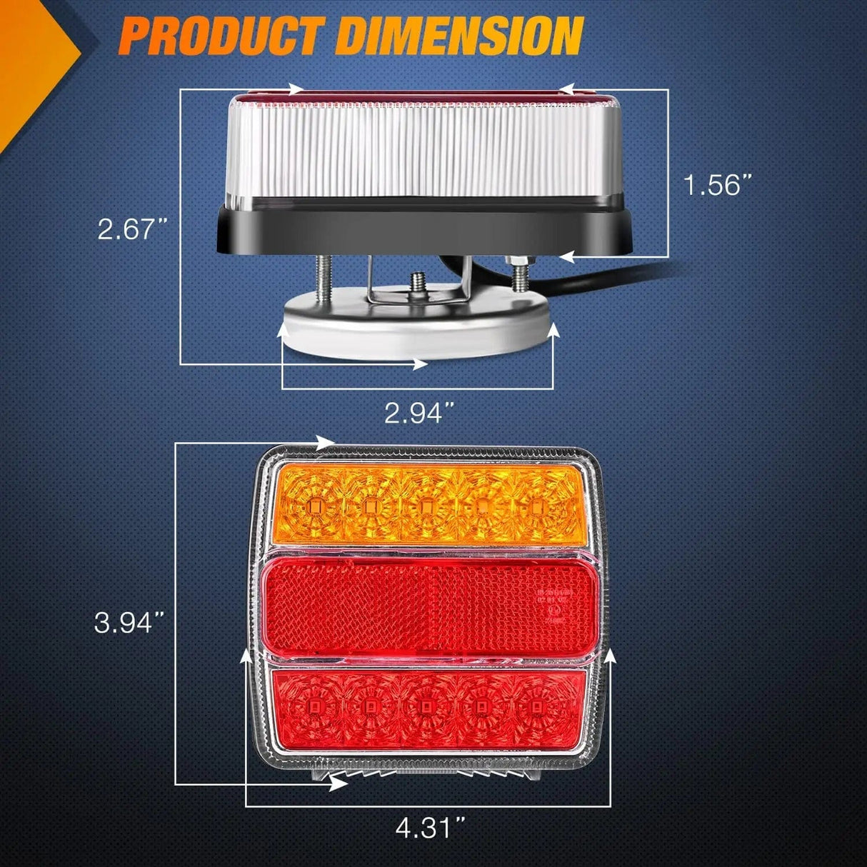 Tail Brake Turn Reverse Lights Magnetic LED Trailer Towing Light Kit w/ 7 Pin Plug Tail Stop Amber