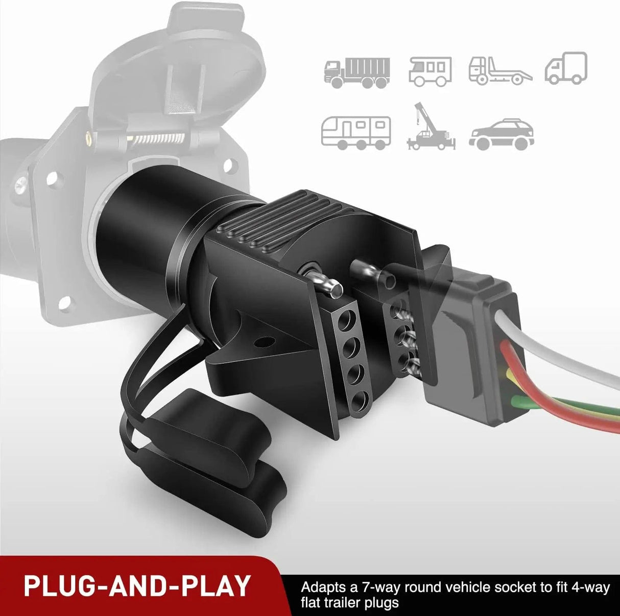 Accessories 7 Pin Round to 4 Pin 5 Pin Flat Blade Trailer Adapter