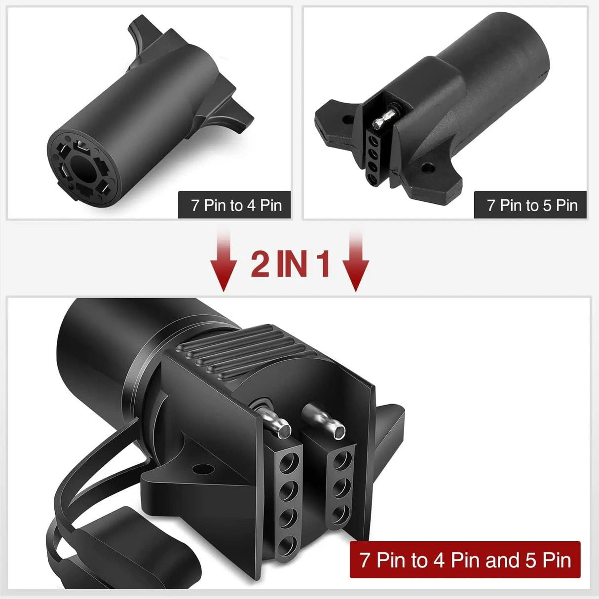 Accessories 7 Pin Round to 4 Pin 5 Pin Flat Blade Trailer Adapter