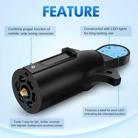 Accessories 7 Way Blade Trailer Connector Tester with Red LEDs Indicators